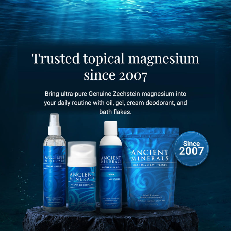 Ancient Minerals Magnesium Cream Lotion, Zechstein Chloride, 5oz | Magnesium chloride cream with shea butter, organic oils & hyaluronic acid. Non-greasy body lotion for skin hydration. 5 oz. 5 Fl Oz (Pack of 1)