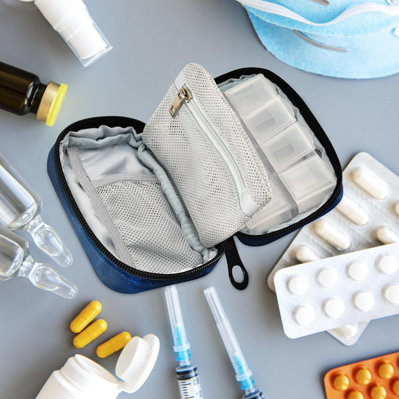 Fustylead Beautiful Blue Cosmic Nebula Pill Organizer and Storage Weekly with Zipper, Removable Pill Box Portable Medicine Organizer for Vitamin Fish Oil Supplement Blue06 Cosmic Nebula