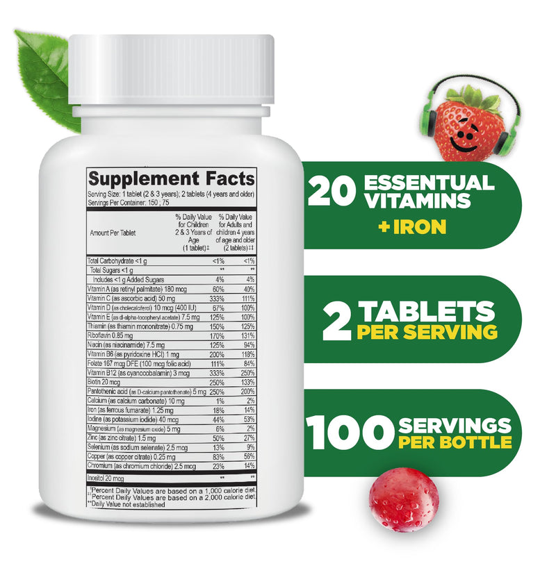 Lifeable Multivitamin & Multimineral with Iron Chewables for Kids – Vegetarian – Gluten Free Vegetarian – Great Tasting - Natural Flavored Pectin Chews with Vitamins A, B, C, D & E – 150 Count