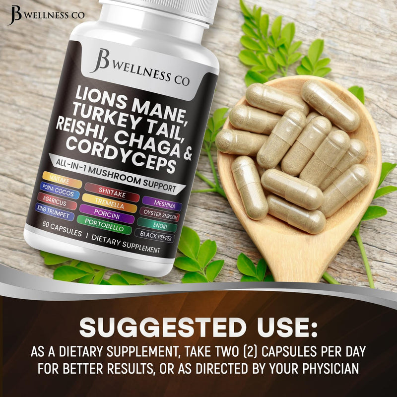 [Australia] - Lions Mane 3000mg Supplement Cognitive Support, Immune Health with Turkey Tail 2000mg 20in1 Mushroom Reishi 1000mg Cordyceps Chaga 1000mg with Marshmallow Root 120 Count 120 Capsules (Pack of 2) 
