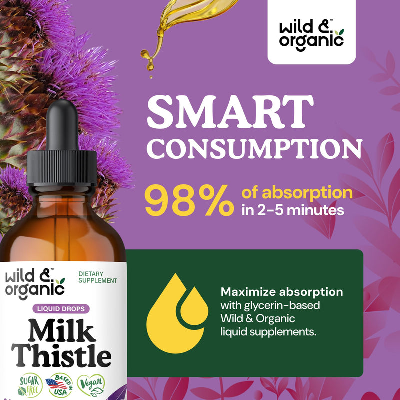[Australia] - Wild & Organic Milk Thistle Liquid Drops - Liver Cleanse Detox - Silymarin Milk Thistle Supplement for Liver Support - Silybum Marianum Seed Extract Tincture - Vegan, Sugar & Alcohol-Free - 4 fl oz 4 Fl Oz (Pack of 1) 