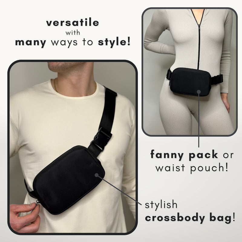 Boutique Belt Bag | Crossbody Fanny Pack for Women | Fashionable Cute Mini Everywhere Bum Hip Waist Pack | Small Fashion Travel Chest Bag | Matte Black | Adjustable Small Strap Black Midnight Small Strap Length