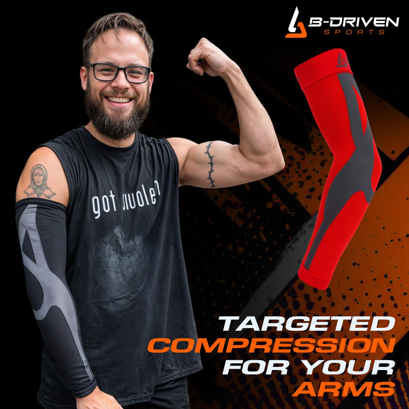 [Australia] - B-Driven Sports Graduated Compression Arm Sleeves, Medical Grade 20-30mmHg, For Baseball, Basketball, and more - 4 Colors Medium Black 