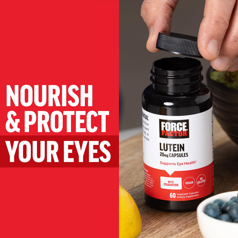 Force Factor Lutein and Zeaxanthin Supplements, Eye Vitamins | with Lutein 20mg, Eye Health Supplements for Adults, Vegan, Gelatin Free, 60 Vegetable Capsules 60 Count (Pack of 1)