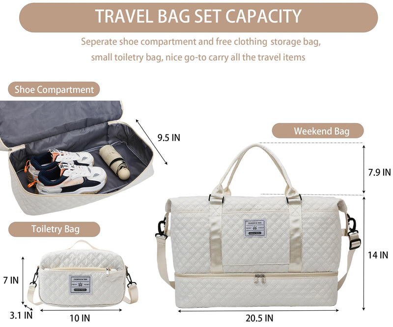 WFLB Travel Duffle Bag,Weekender Bags for Women with Shoe Compartment & Wet Pocket, Carry on Overnight Bag with Toiletry Bag, Gym Duffel Bag Hospital Bags for Labor and Delivery (Beige) Beige