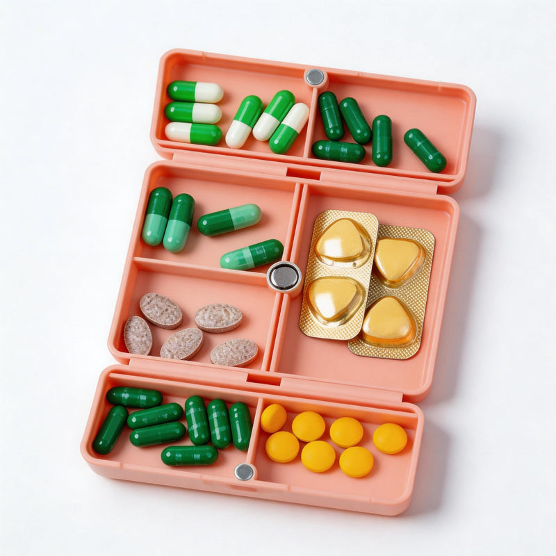 2 Pack Daily Pill Organizer, 7 Compartments Travel Pill Organizer - Folding Pill Case for Purse/Pocket, BPA-Free Pill Organizer Travel to Hold Vitamins, Cod Liver Oil, Supplements & Medication (Pink)