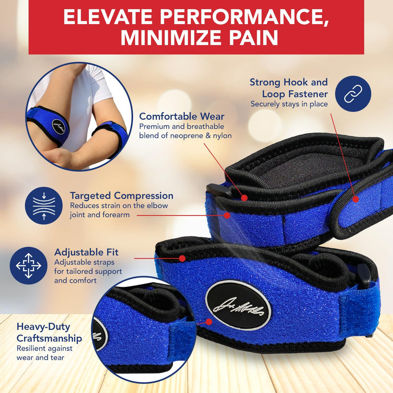 Tennis Elbow Brace & Adjustable Arm Band Support for Pain Relief for Tendonitis, Golfers Elbow Strap, Comfortable, Removable Arm Wrap (Pair, Blue)