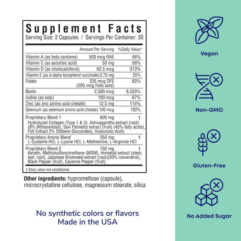 [Australia] - Her Own Grow Capsules, Keratin Hair Growth Support, Skin & Nails, Biotin and Collagen Supplement, Hyaluronic Acid, 60 Capsules 