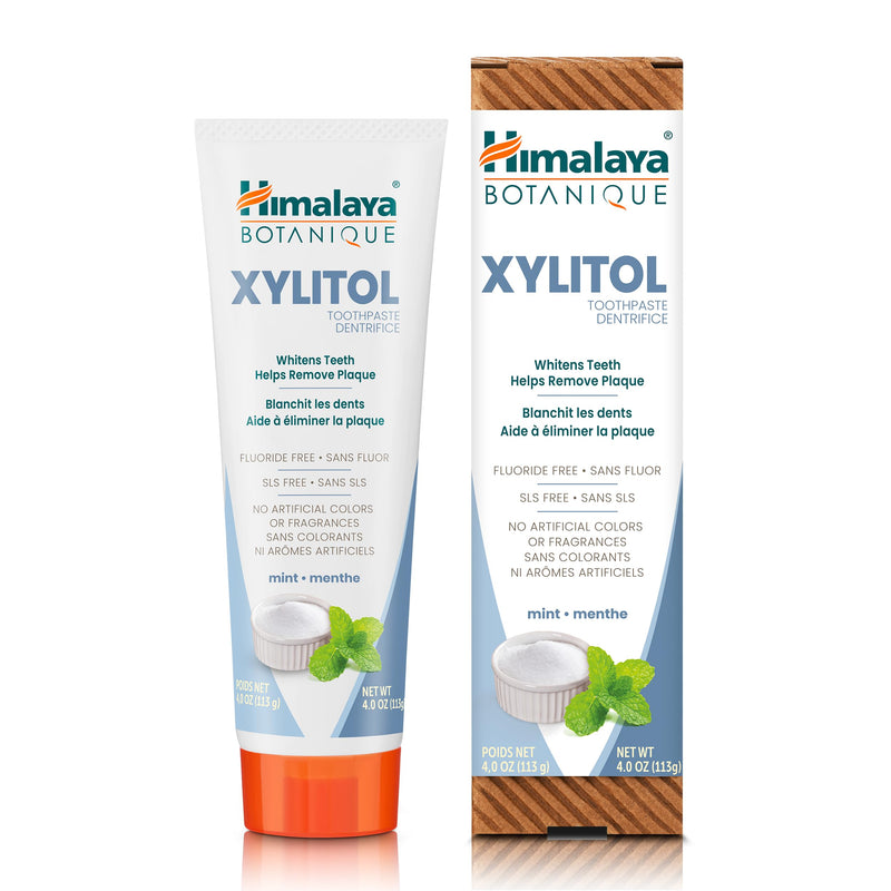 Himalaya Botanique Whitening Antiplaque Toothpaste with Xylitol, Fluoride Free, for Plaque Reduction & Gentle Whitening, 4 oz, 2 Pack 4 Ounce (Pack of 2)