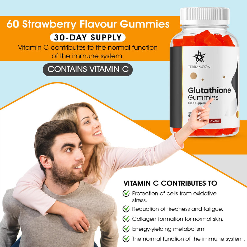 L Glutathione Gummies, 1000mg, Strawberry Flavour, 60 Gummies, 30 Day Supply, Non-GMO