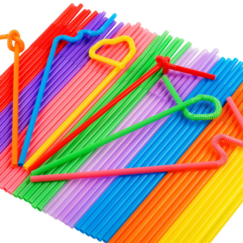 [Australia] - 300 Pcs Colorful Flexible Plastic Straws, BPA-Free Disposable Bendy Straws, 10.2" Long and 0.23'' Diameter Multicolor 
