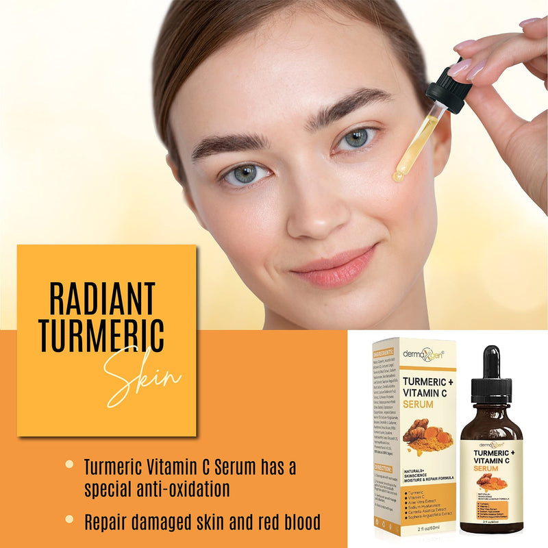 Turmeric Serum for Face + Glow-Boosting Vitamin C Serum –Organic Moisturizer for Acne, Dark Spots & Clear Skin– Boosts Hydration for Dry & Tired Skin – Anti-Aging Formula for Glowing Skin, 2 FL OZ 2 Fl Oz (Pack of 1)