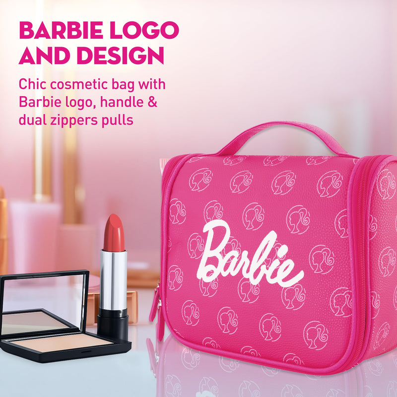 Concept One Barbie Women's Makeup Bag, Small Travel Cosmetic Zipper Pouch Organizer with Logo, Pink | Small Travel Cosmetic Zipper Pouch Organizer with Logo