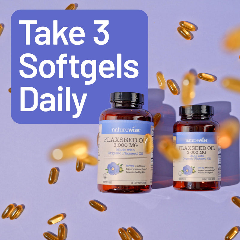 [Australia] - NatureWise Flaxseed Oil 3000 mg, Fish Free Omega 3 with 1500 mg ALA, Dietary Supplement for Immune Health Support - Organic, Cold Pressed, Non-GMO - 90 Softgels[30-Day Supply] 90 Count (Pack of 1) 