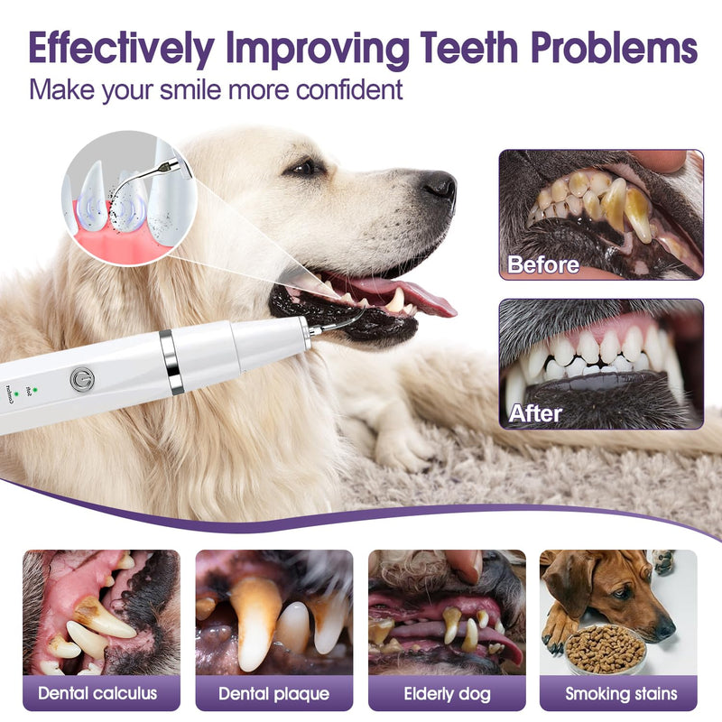 Dog Teeth Cleaning Kit-Dog Tooth Plaque Remover-Ultimate Pet Dental Care Kit - Ultrasonic Teeth Cleaner and Plaque Remover for Dogs | Complete Oral Hygiene Solution-White White