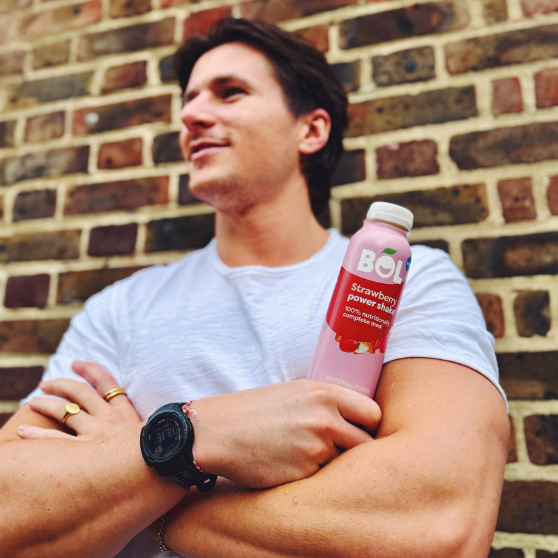 BOL Strawberry Power Shake - Ready-to-Drink Nutritionally Complete Meal (300Kcal) | 25g High Protein Shake | Low Sugar, High Fibre (9g), Plant-Based, Low Calorie Meal Replacement (410ml x 6 Bottles)