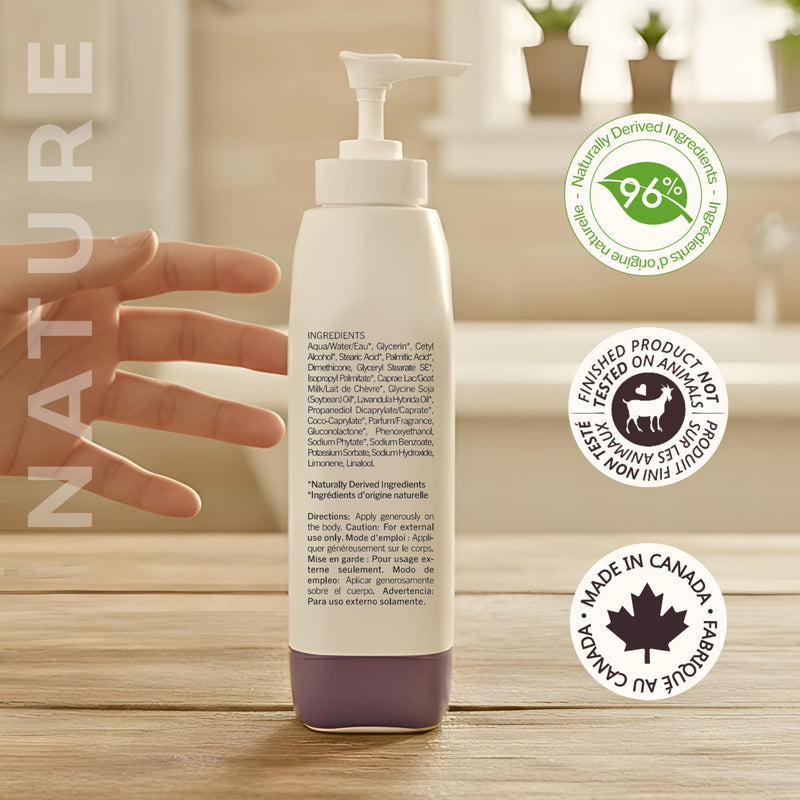 Nature by Canus Goat Milk Body Lotion with Lavender, 11.8 oz, creamy daily moisturizer for dry and sensitive skin, rich in Vitamins A and B3 Lavender Oil