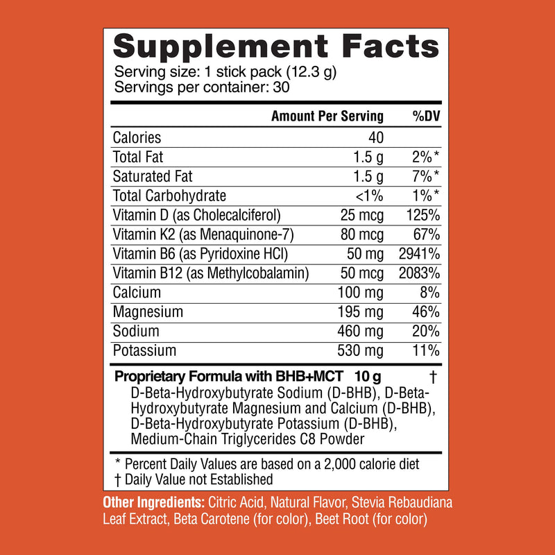 [Australia] - Real Ketones MCT & BHB Exogenous Ketones Drink Mix Packets Elevate Keto Electrolytes Powder Packets No Sugar with 4 Main Electrolytes plus Hydrating Proprietary Keto BHB - 30 Pack Orange Orange Blast 