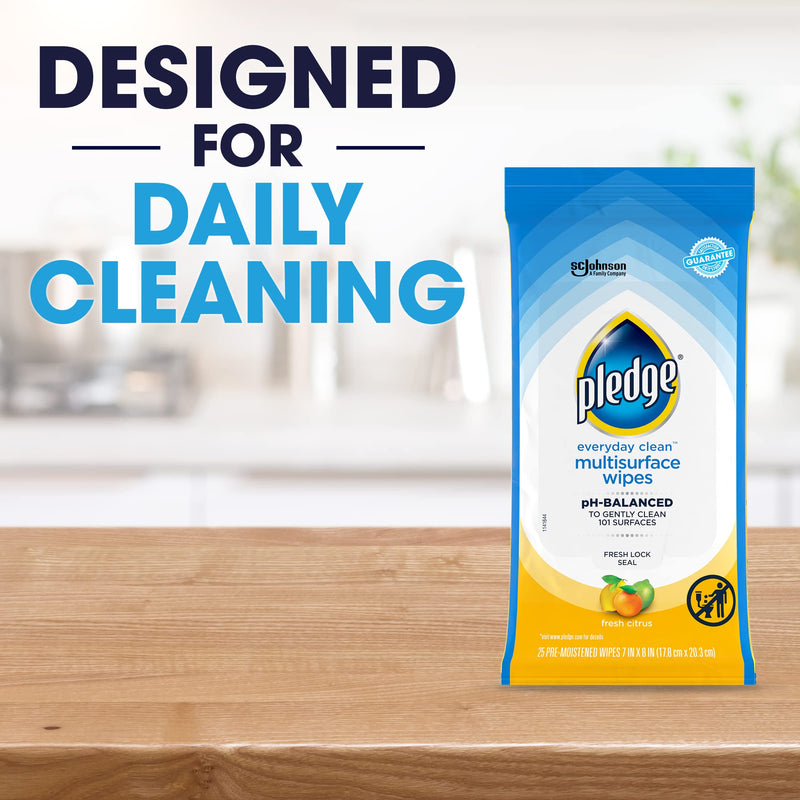 [Australia] - Pledge Multisurface Furniture Polish Wipes, Works on Wood, Granite, and Leather, Cleans and Protects, Fresh Citrus - Pack of 1 (25 Total Wipes) 25 Count (Pack of 1) 