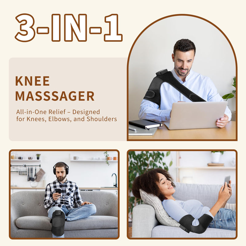 Nekteck Knee Massager with Heat - Cordless Heated Knee Brace with Vibration for Pain Relief, Rechargeable Knee Heating Pad with 5 Heat Levels and 3 Massage Mode, Ideal Gift for Mom Dad Matte Black