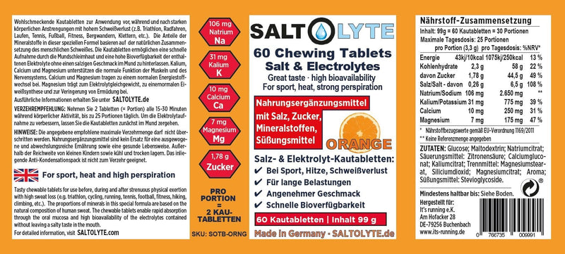 60 Chewing Tablets Orange Salt and Electrolyte Chewable Tablets with Sodium, Magnesium, Potassium, Calcium 60 count (Pack of 1)