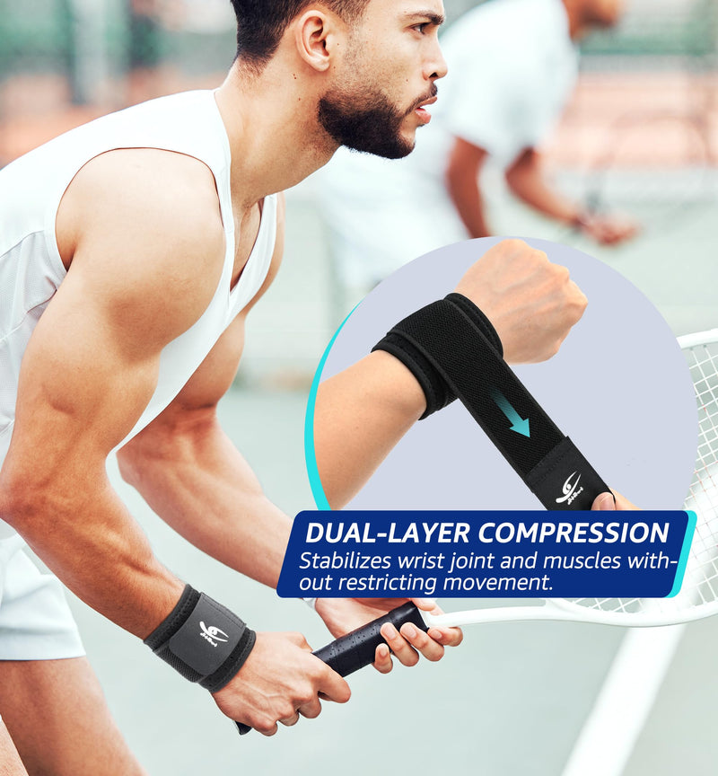 HiRui Wrist Brace (2 PCS) - Adjustable Compression for Carpal Tunnel Arthritis Tendonitis Sprain Pain Relief | Wrist Support Wrist Wraps for Both Hands, Ideal for Sports & Gym Workouts (Black) Black