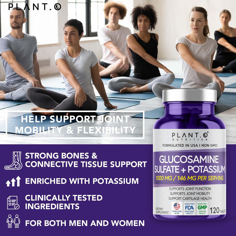 PLANT.O NUTRITION Glucosamine Sulfate with Potassium | Strong Joint Support Supplement | Supports Cartilage and Connective Tissues | Aids Knee and Bone Structure | 120 Tablets 120 Count (Pack of 1)
