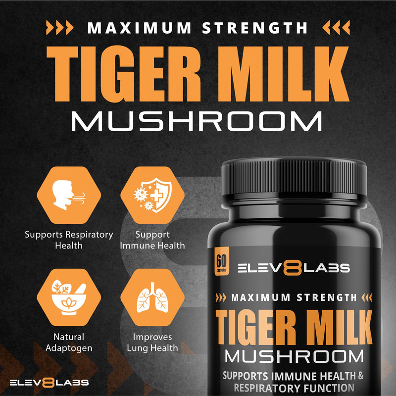 Tiger Milk Mushroom Capsules 1000mg - High Strength | 60 Capsules | Natural Adaptogen for Immunity & Respiratory Health | Supports Daily Wellness & Vitality | 1 Month Supply, 2 a Day 60 count (Pack of 1)