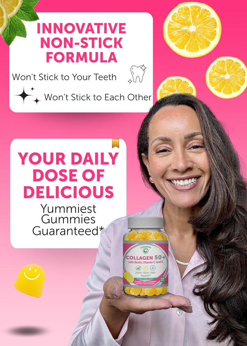 Lunakai USA Made Collagen & B12 Gummies Bundle for Adults 50+, Supports Skin, Hair, Joint Health & Energy, Non-GMO, Delicious Lemon & Orange Flavors, 60ct Each
