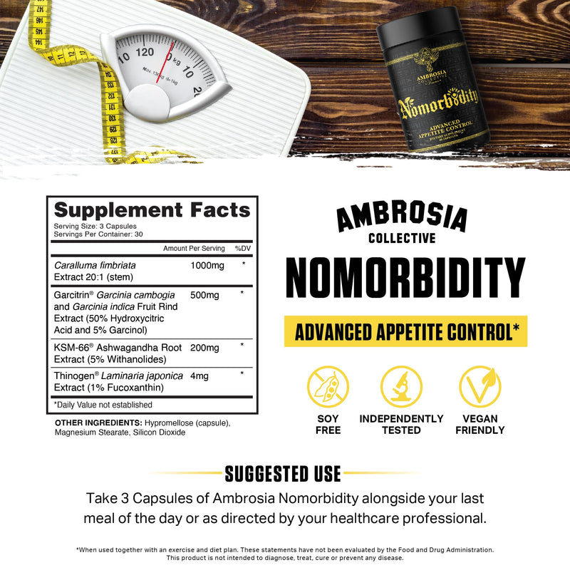 [Australia] - Ambrosia Nomorbidity Advanced Appetite Control & Hunger Management Formula | Appetite Suppressant & Mood Support with KSM-66 Ashwagandha, Garcitrin, and Thinogen 