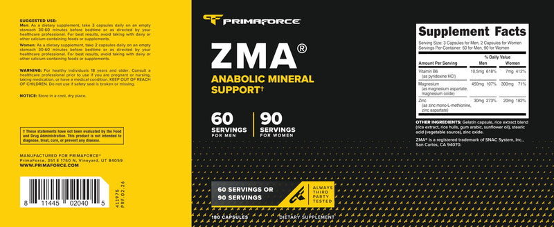 Primaforce ZMA Dietary Supplement, 180 Capsules (Pack of 2) 180 Count (Pack of 2)