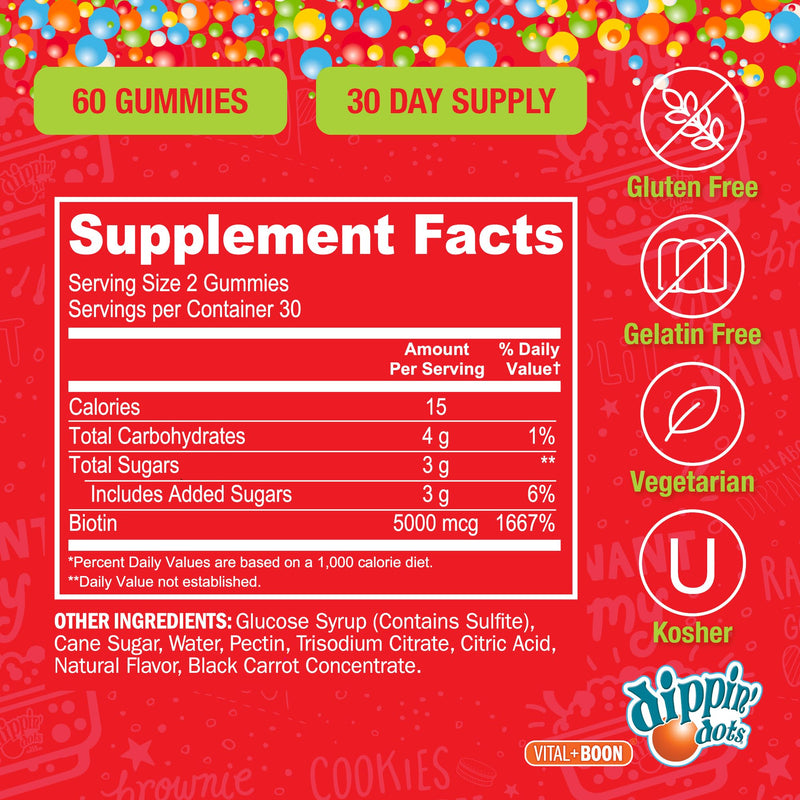 Vital+Boon - Extra Strength Biotin 5000mcg (60 Gummies) Healthy Hair, Skin & Nails | High Potency Biotin in Delicious Very Berry Raspberry Natural Fruit Pectin Chews | Vegan, Non-GMO Gluten Free | Raspberry biotin gummies support hair growth, hair vita...