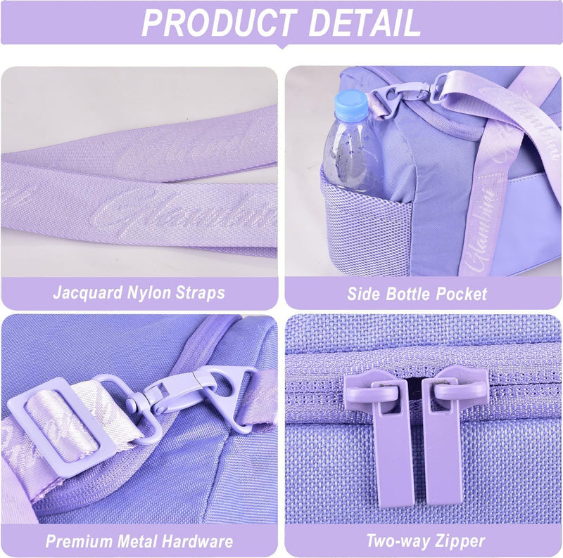24L Duffle Bag with Shoes Compartment,Overnight Weekender Travel Gym athletic Trainning duffel for Girl Women Water-proof & Tear Resistant light purple