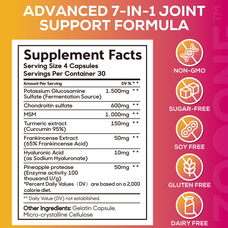 [Australia] - Advanced Joint Support Supplement with Glucosamine, Chondroitin, Turmeric & MSM - 120 Tablets for Back, Knee, Hand Bone Health 