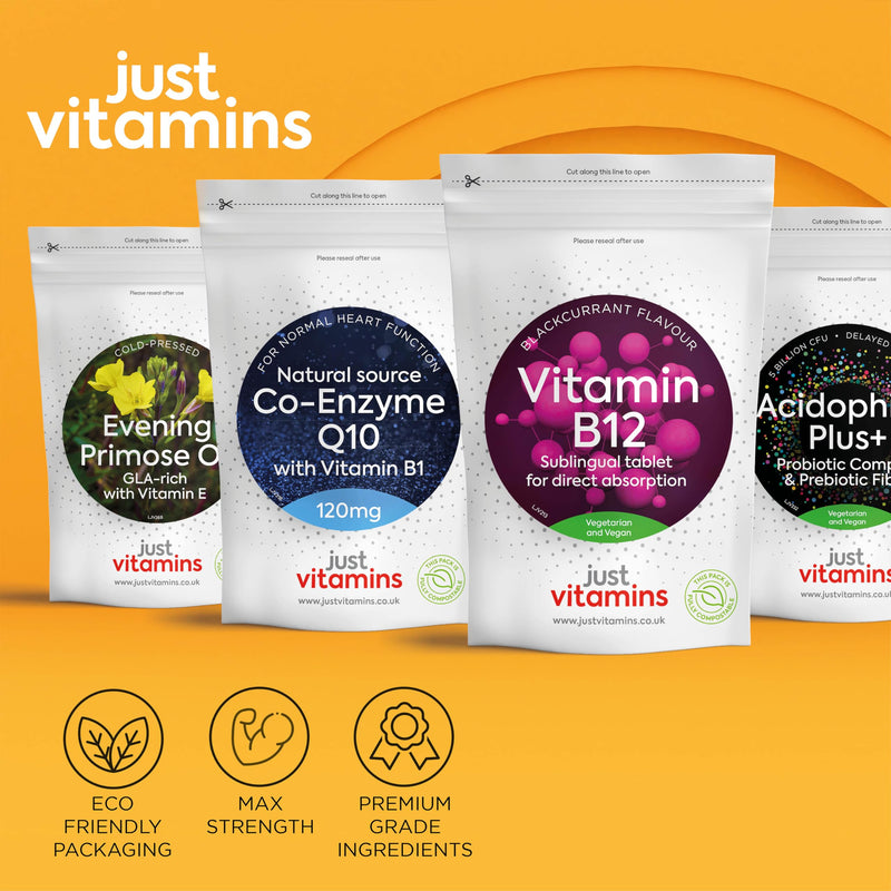 Vitamin B12 High Strength 1000mcg | 180 Vegan Tablets | Supports Energy, Metabolism & Reduces Fatigue | Blackcurrant Flavoured Sublingual Tablets | UK Made - Just Vitamins