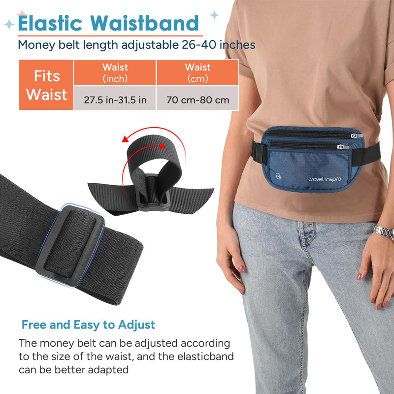 travel inspira RFID Blocking Travel Money Belt with Anti-Thief Zip - Slim Passport Holder and Travel Pouch to Secure Cash, Cards and Documents * 2 Pack
