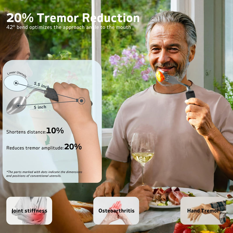 [Australia] - 3-Piece Adaptive Utensils Set - 42° Angled Parkinsons Utensils, 2.5 oz Weighted Utensils for Tremors and Parkinsons Patients, Easy Grip Weighted Silverware for Hand Tremors (Left-Handed) 
