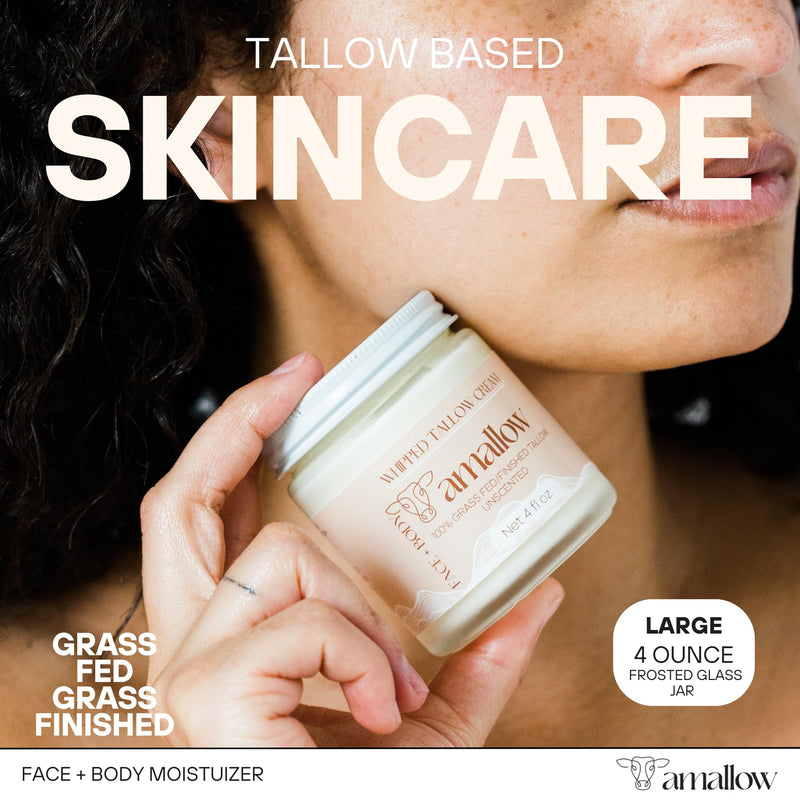 [Australia] - Amallow 100% Grass Fed Beef Tallow for Skin Care - Face + Body - Whipped Moisturizer for Sensitive Skin - Natural Lotion, 4 FL. oz. (Unscented) Unscented 