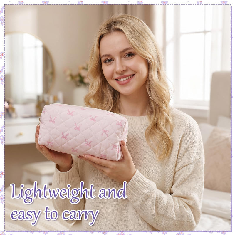 12 Pcs Quilted Makeup Bag Bulk, Floral Cotton Cosmetic Bag Set with Zipper | 8.3x3.9 Inch Aesthetic Travel Toiletry Organizer Pouch for Women Girls, Wedding Bridesmaid Proposal Gifts (Assorted Prints)