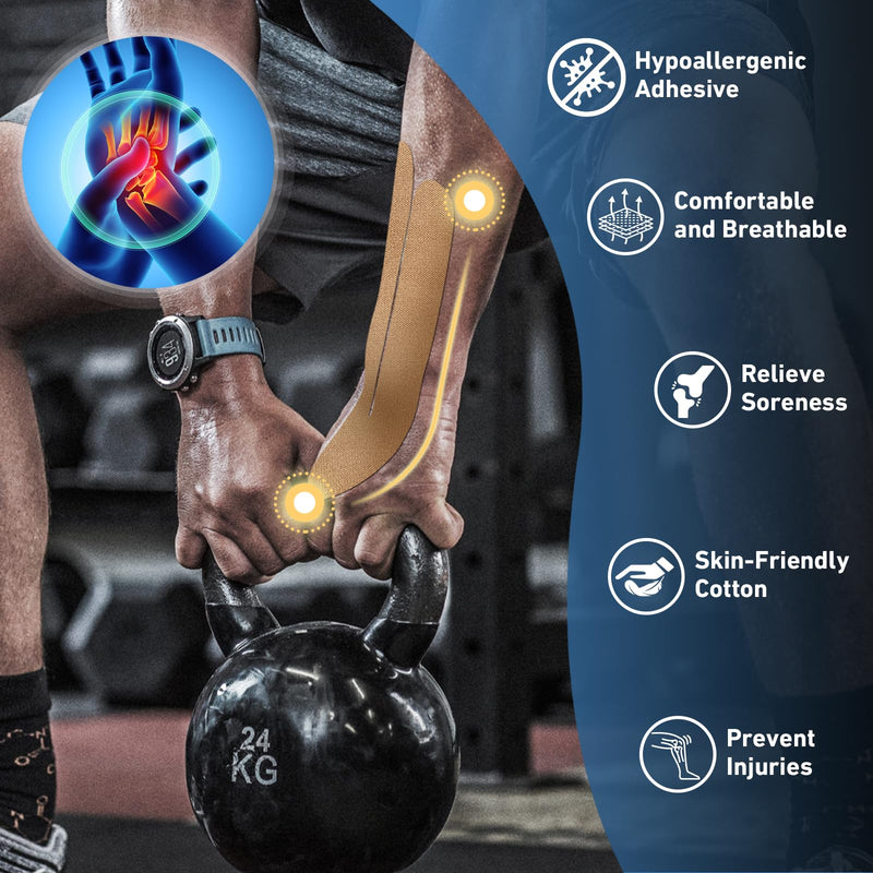 12 Count Kinesiology Tape for Thumb, Pre-Cut Waterproof KTquick Thumb Tape for Thumb Pain Relief Pre Cut, Original Cotton Athletic Tape, Durable Thumb Tape for Sports and Long-Lasting Support (Beige) Beige