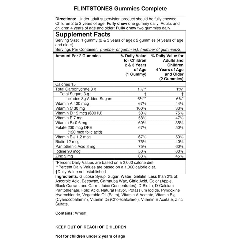 Flintstones Vitamins Complete Gummies, Kids Vitamins for Toddlers and Children, Kids Multivitamin Gummies with Vitamin A, B6, B12, C, E & Zinc, 180 Count