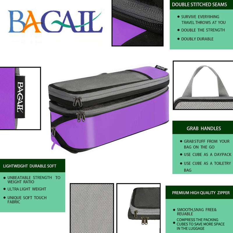 BAGAIL 4 Set/6 Set/8 Set Compression Packing Cubes Travel Accessories Expandable Packing Organizers(Purple HalfMesh 6 Set) 6-Purple Half Mesh