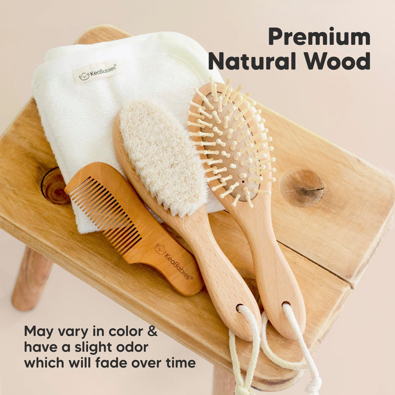 [Australia] - Baby Hair Brush and Comb Set for Newborn - Wooden Baby Hair Brush Set with Soft Goat Bristle, Baby Brush Set for Newborns Baby Brush and Comb Set Girl, Boy, Toddler Cradle Cap Brush (Oval, Walnut) Oval 