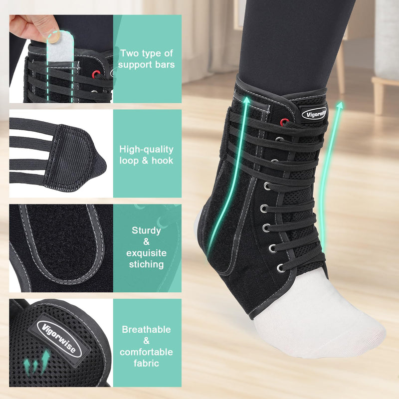 Lace up Ankle Brace for Women Men, Quick Adjustment Ankle Brace with Metal and Plastic Side Stabilizers, 1Pcs Foot Support for Sprained Left Right, M Black Medium