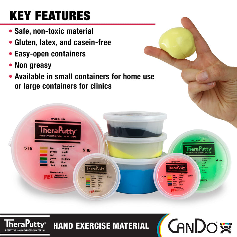 [Australia] - CanDo TheraPutty 4 Piece Set - X-Soft, Soft, Medium, and Firm, 2oz Each, Standard Hand Exercise Putty for Rehabilitation, Exercises, Hand Therapy and Strengthening, Stress Relief 