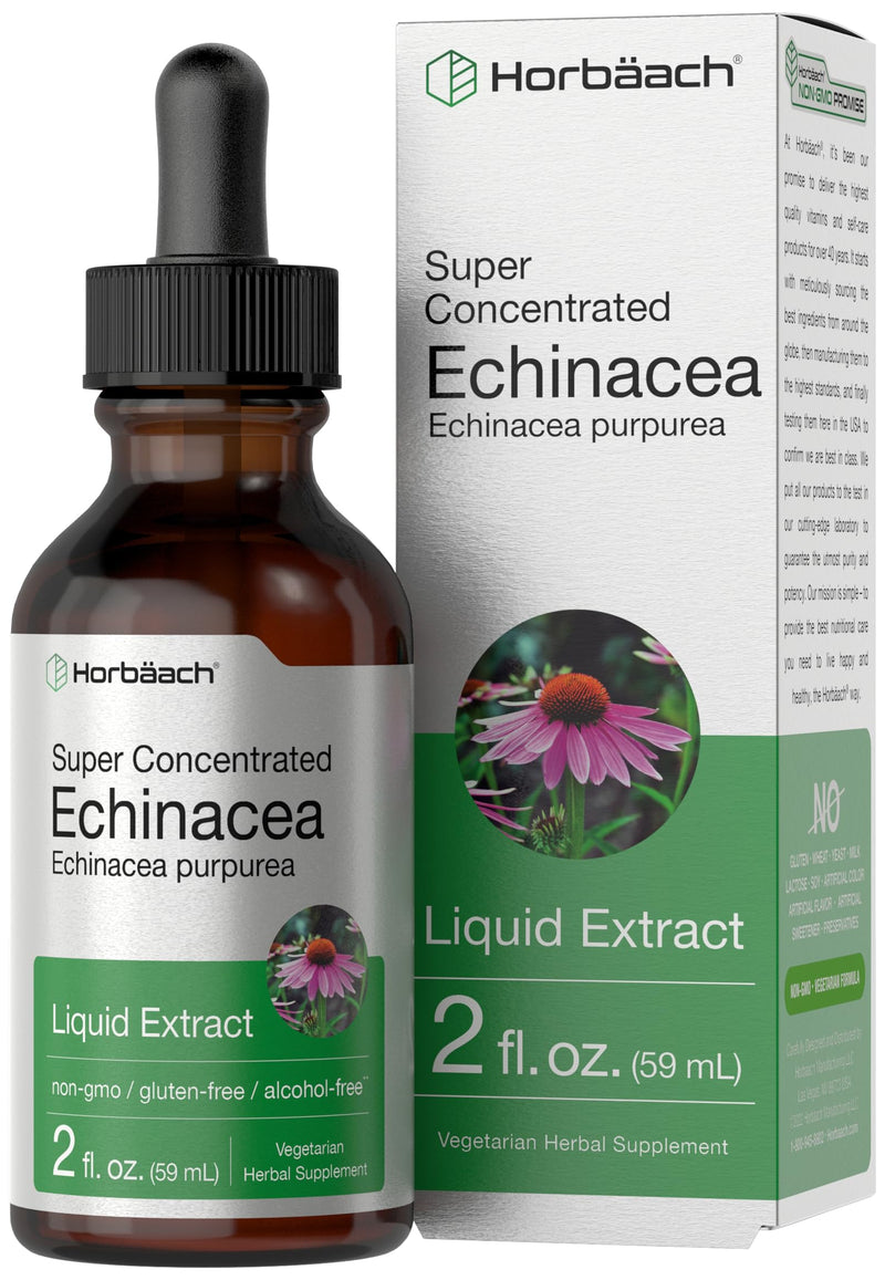 Horbäach Echinacea Drops Liquid Extract | 2 fl oz | Super Concentrated Tincture | Alcohol Free, Vegetarian, Non-GMO, and Gluten Free