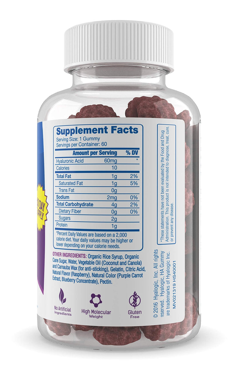 Hyalogic Chewy HA Gummies Mixed Berry Flavor Hyaluronic Acid Gummies – Gluten-Free Gummy Vitamins for Adults - HA Supplement for Joints, Skin & Eyes –60 Count (120 mg) 60 Count (Pack of 1)