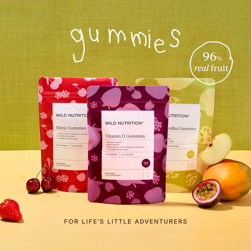 Wild Nutrition Food-Grown Biotic Gummies for Children | 1 Billion CFU | Vegan | No Artificial Sweeteners | No Added Refined Sugars | Microbiome-Balancing Benefits