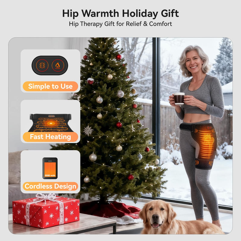 Cordless Heated Massage for Hip/Sciatica Pain Relief with 5000mAh Power Bank Hip Heating Pad Support Brace with Hot Physical Therapy Lower Back/Thigh/Buttock, Best Gift for Family Hip Heating Pad-Black