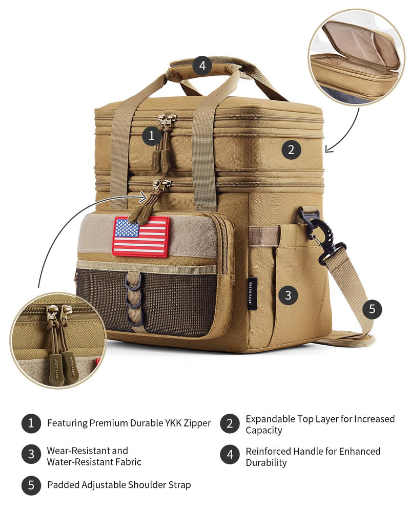 [Australia] - JOYHILL 18L Tactical Lunch Box - Insulated, Leakproof, and Expandable Double-Deck Cooler Bag for Work, Camping, Picnic - Durable Black Lunch Bag for Adults G-Black 